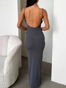 INAWLY Elegant Ruched Bow Front Dress For Women - Grey - View 2