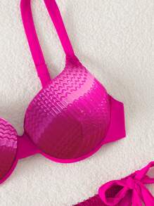 Swim Vcay Women's Solid Color Spaghetti Strap Bikini Top And Mesh Bottoms Bikini Set Summer - Hot Pink - View 7