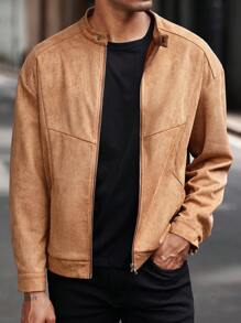 Manfinity Bizformal Men Suede-Like Split Line Stand Collar Casual Jacket, Grunge, Fall - Brown - View 1