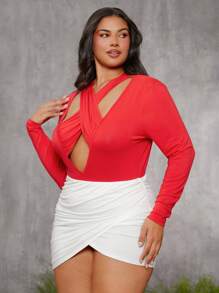 evoluSHEIN X Anitta GAUTII Designer Plus Size High Waist Ruched Mini Skirt, Summer, Holiday, Party, Thanksgiving, Festival