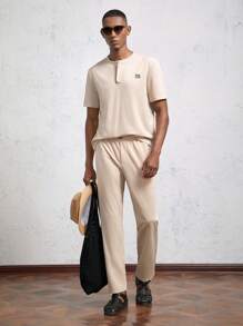 AKNOTIC Business Casual 2pcs Men's Knitted Slim Fit Crew Neck Short Sleeve Casual T-Shirt Set
