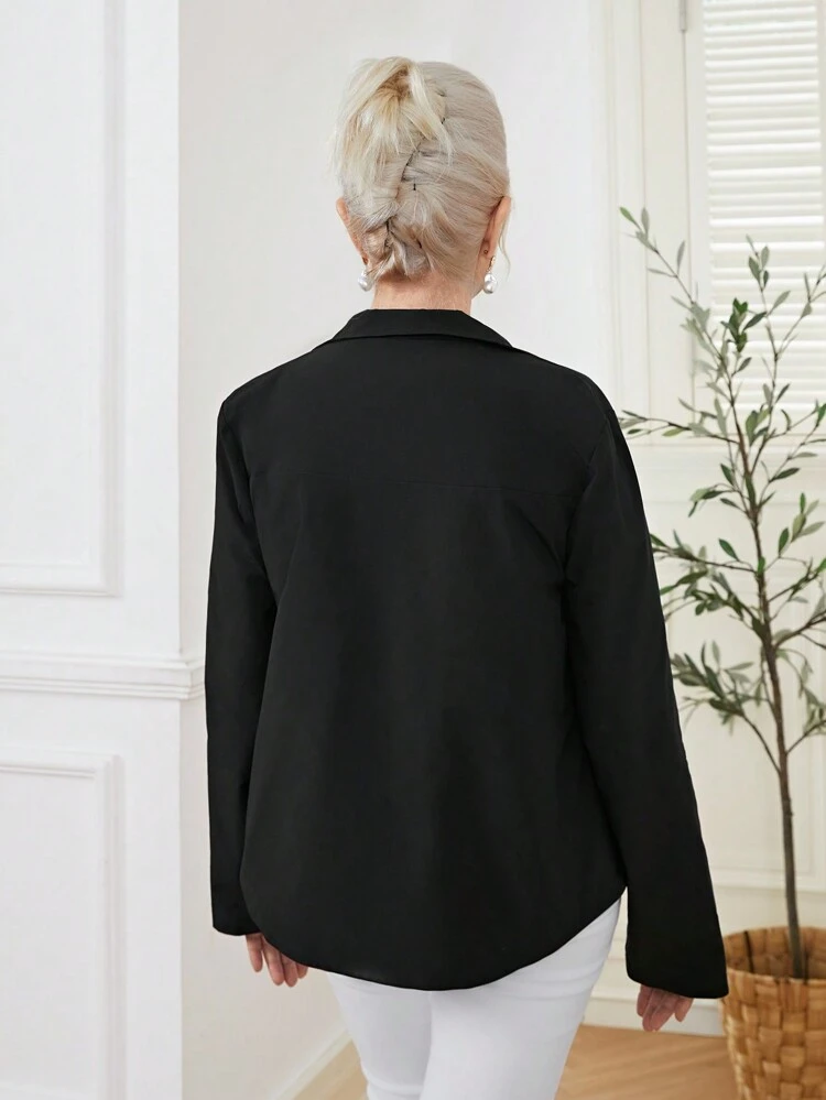 Women's Casual Solid Color Roll-Up Sleeve Jacket, Fall Women Clothes