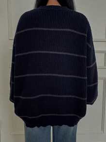 DAZY 女式条纹圆领宽松休闲套头毛衣，秋冬 - 彩色 - 查看 6