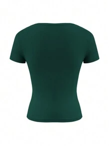 Eve Solid Color Slim Fit Sexy Waisted Y2K T-Shirt, Summer - Màu xanh lá cây đậm - Xem 4