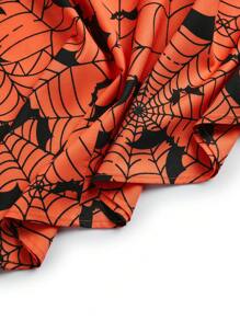 DreamSkyne Plus Size V-Neck All-Over Bat Print Halloween Dress - Orange - View 4