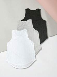 Easithlete 3pcs Solid Crop Sports Tank Top For Summer Fitted Shirtworkout Tank Top - Multicolor - View 2