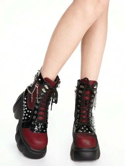Our Grunge Punk Gothic Punk Chain Spiked Platform Ankle Boots For