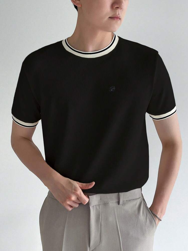 Men's Loose Casual Striped Round Neck Short Sleeve T-Shirt, Summer