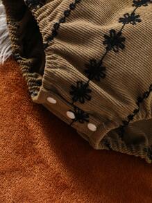 4 pièces Body à manches longues brodé confortable et élégant pour bébés filles avec pantalon long, ensemble Top à manches longues et chapeau, tenue de maison - Multicolore - Voir 3