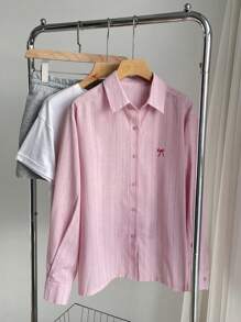 DAZY Áo cánh sọc dài tay rộng rãi mùa xuân hè cho nữ - Hồng - Xem 11