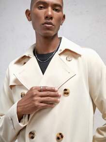AKNOTIC Business Casual Abrigo casual largo y holgado para hombre, con cuello vuelto y manga larga, para otoño e invierno - Albaricoque - Ver 4