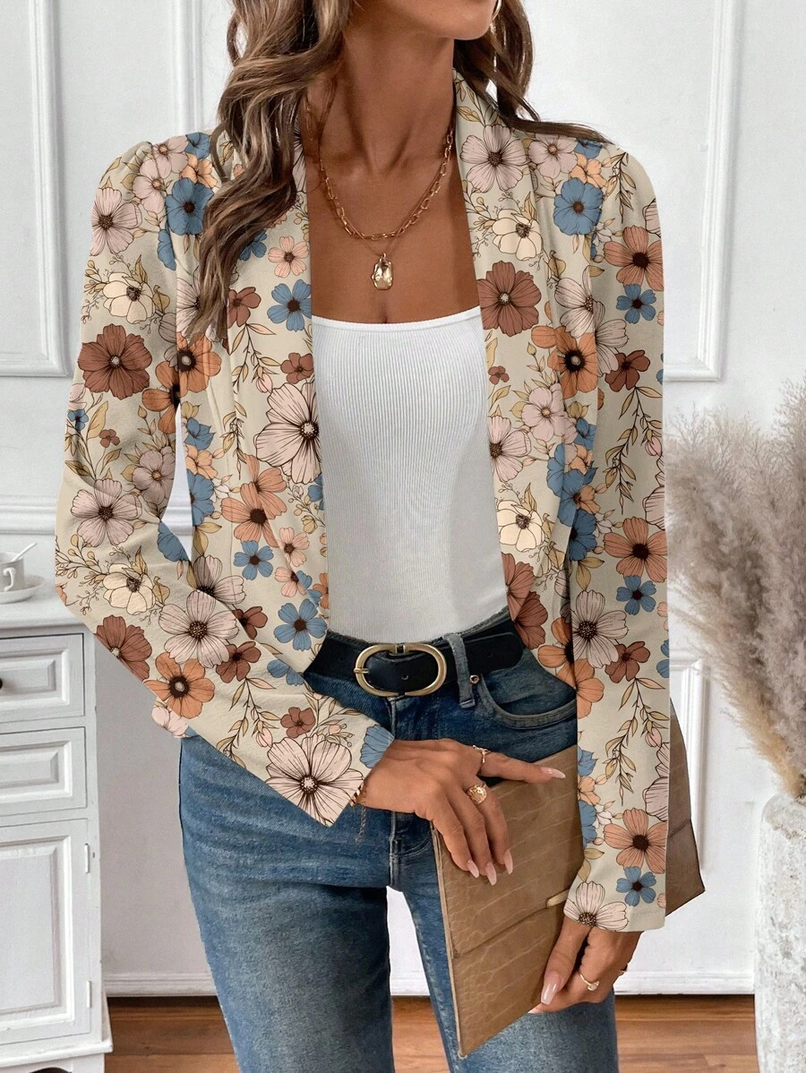 SHEIN LUNE 1 件女式休闲宽松前开襟西装外套，适合秋冬季 - 彩色 - 查看 1
