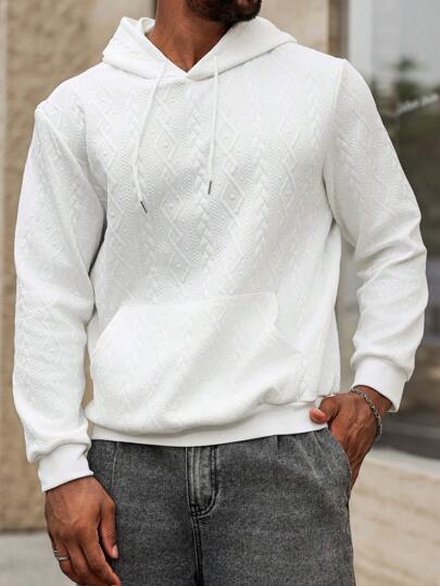 Manfinity Homme Men's Hooded Drawstring Long Sleeve Casual Loose Comfortable Sweatshirt, Blank Hoodie