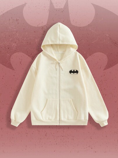 Batman X ROMWE Sudadera con capucha oversize de caída de hombros con gráficos de héroes de anime y eslogan