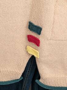 SHEIN LUNE Lose geschnittener, Farbblock Jacquard-Strick-Pullover mit Tasche für Damen