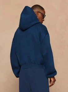 SUMWON Essential Heavyweight Hoodie Kangaroo Pocket Athleisure Pullover Winter Comfort Cozy Lounge Sports Everyday Casual - Blue - View 2