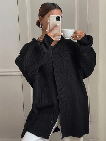 DAZY Women's Solid Color Loose Fit Long Sleeve Black Sweater