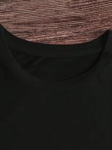 SHEIN EZwear Camiseta de manga corta de cuello redondo, holgada y casual, con estampado de letras y calavera, para verano - Negro - Ver 3