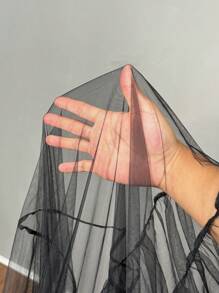 Slaydiva 新款复活节西部性感街头风女装辣妹透视网纱长袖A字宽松纯色连衣裙，黑色 - 黑色 - 查看 9