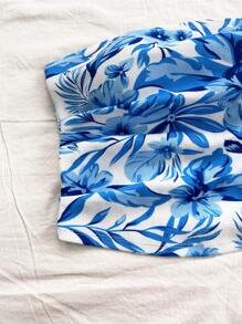 Soleia 女士蓝白印花抹胸上衣，适合度假、秋冬季时尚内衣