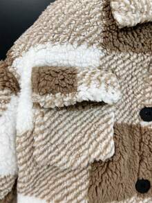 1pc Unisex Casual Academia Comfortable Fashion Simple Versatile Soft Textured Plaid Fleece Mid-Length Windbreaker Jacket, Suitable For Daily, School, Outing, Sports, Autumn/Winter Season