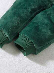 SHEIN 2pcs/Set Baby Boy Dinosaur Embroidered Reversible Fleece Sweatshirt And Pants Set - Green - View 5