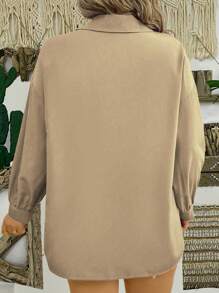EMERY ROSE Plus Size Vrouwen Effen Kleur Drop Schouder Lange Mouw Casual Blouse Vrouwen Shirt