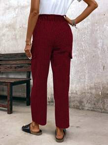 EMERY ROSE Women's Frill Waist Plaid Cargo Pocket Straight Leg Casual Pants - Multicolor - View 2