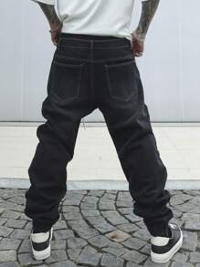 Manfinity EMRG Men's Fashionable Drawstring Casual Denim Jeans For Daily Wear - Black - View 2