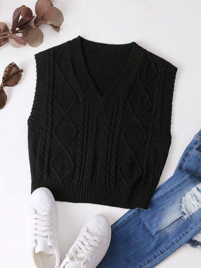 Elamini Solid Color V-Neck Sleeveless Minimalist Knit Top, Casual Everyday Wear