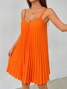 SHEIN PETITE Orangenes plissiertes trägerloses Kleid, Korallenkleid, Frühlingskleid