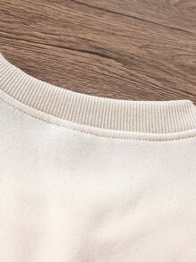 SHEIN 1pc Young Boys Casual Turkey & Maple Leaf Print Fleece Sweatshirt, Thanksgiving Family Party Outfit, Suitable For Thanksgiving Matching Outfits Mommy And Me (3pcs Sold Separately) - Khaki - View 6