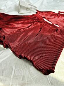 SHEIN Unity 2pcs/Set Women Sexy Backless Halter Crop Top And Shorts, Summer - Burgundy - View 6