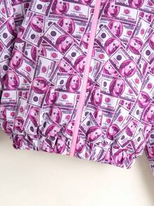 Tienermeisjes Casual Bont Capuchon Korte Allover Print Gewatteerde Jas