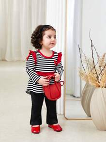 Bộ đồ liền thân hình trái tim sọc đen trắng ấm áp, thoải mái và thời trang cho bé gái, mùa thu/đông - Nhiều màu - Xem 4