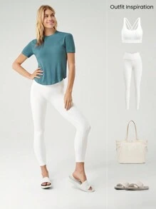 GLOWMODE Modal Soft Ribbed Round Neck Basic Tee Studio Daily Summer - Cadet Blue - View 7