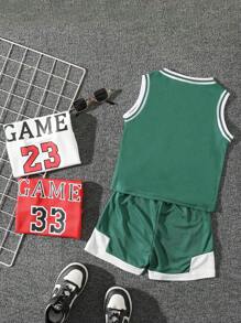 SHEIN 3 pezzi/set Divise da basket per l'allenamento per bambini, outfit sportivi estivi per ragazzi - Multicolore - Visualizzare 2