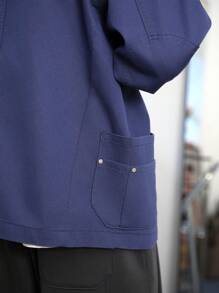 Manfinity Homme Retro American Casual Men's Loose Fit Blue-Grey Denim Shirt - Dusty Blue - View 4