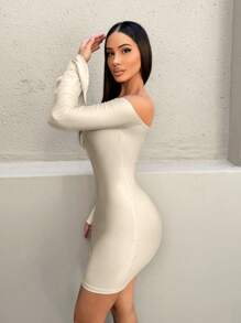VaVaBold Women's Solid Color Off Shoulder Flare Sleeve Fitted Elegant Mini Dress, Spring And Summer