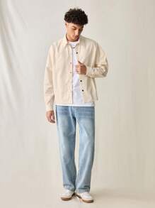 Manfinity VCAY Camisa tejida de manga larga con estampado de letra inglesa, de corte holgado, informal, para hombres jóvenes