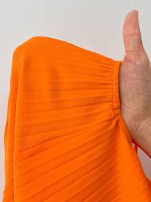 SHEIN PETITE Orangenes plissiertes trägerloses Kleid, Korallenkleid, Frühlingskleid
