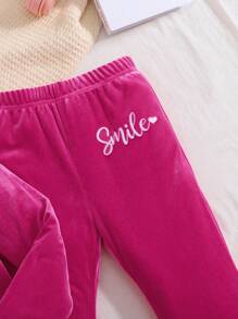SHEIN 2pcs/Set Tween Girls Loose Casual Simple Soft Hoodie Top With Letter Embroidery And Pants Outfit