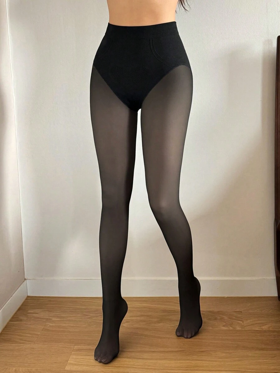 DAZY Quần tất lưới màu trơn gợi cảm - màu đen - Xem 1