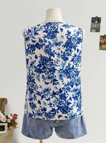 Soleia 大码女式花卉印花休闲宽松抽绳背心上衣，适合秋季、冬季、度假、毕业典礼和返校 - 彩色 - 查看 2