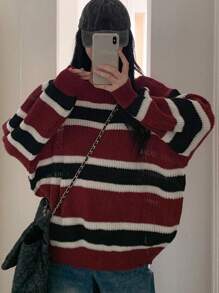 DAZY 女式圆领超大拼色套头毛衣、长袖上衣、秋装 - 彩色 - 查看 7