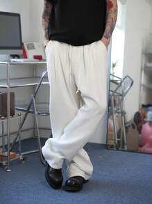 Manfinity Hypemode Vintage Style Men's Loose Fit Relaxed Straight Wide Leg Balloon Jeans In Beige