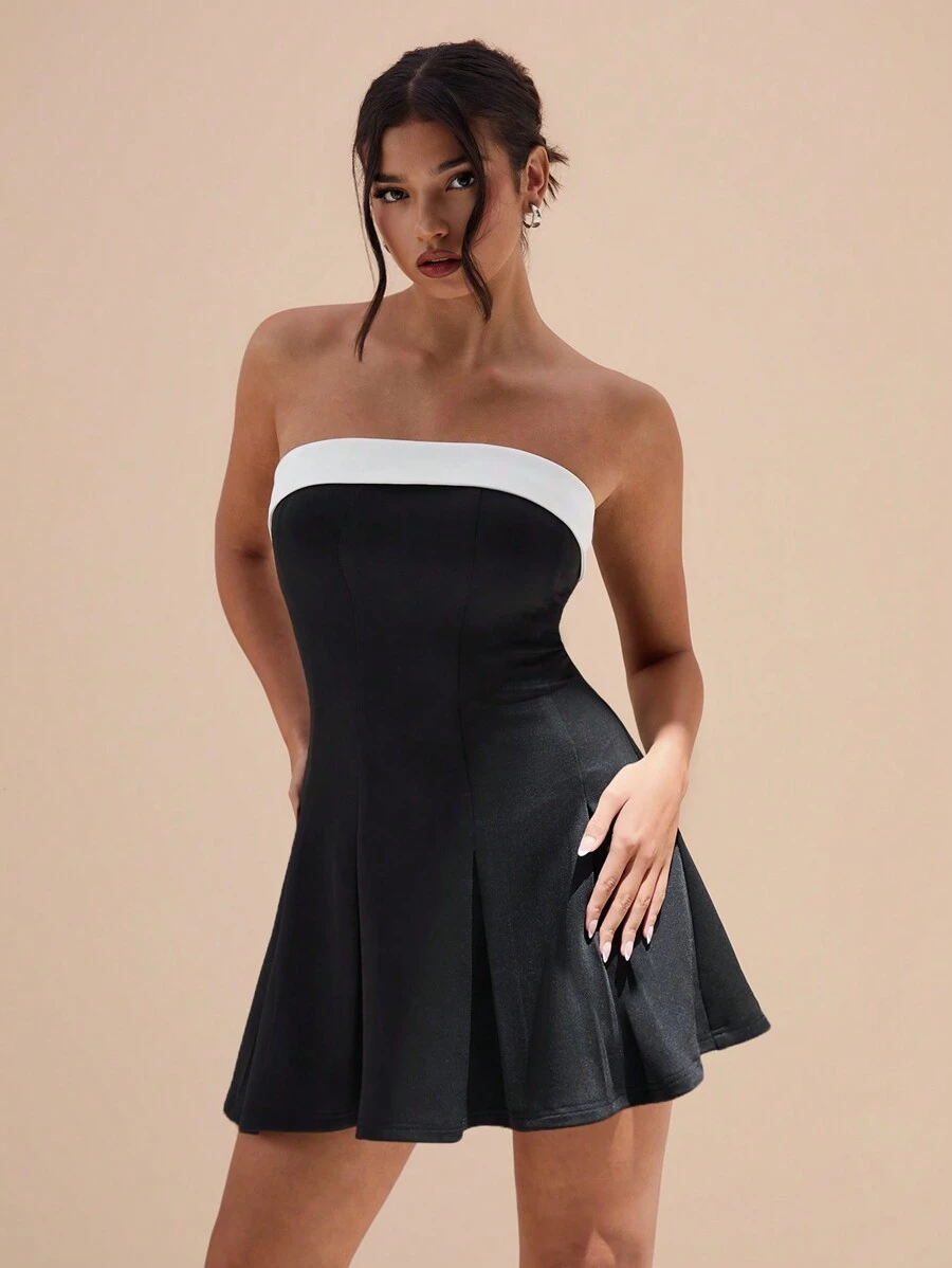 Glamine Đầm bodycon mini bandeau màu sắc cho nữ - màu đen - Xem 1