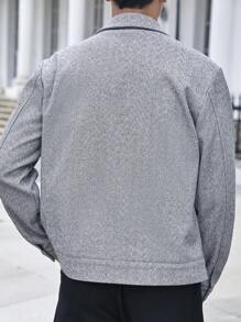 Manfinity Homme 男士休闲人字纹灰色夹克，秋季 - 灰色 - 查看 6