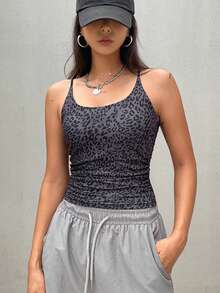 DAZY Women's Adjustable Strap Fitted Wide Collar Camisole - Dark Grey - View 4