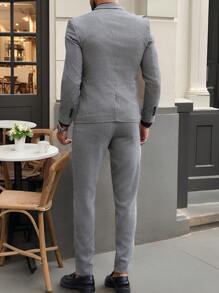 Manfinity Mode 2pcs Men's Casual Plaid Blazer Jacket And Pants Business Suit Fall Outfits Set